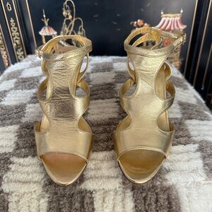 DVF Diane Von Furstenberg Gold Metallic Strappy Heels Sandals 8.5